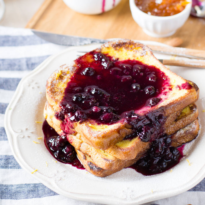 Vegan French toast with blueberry compote